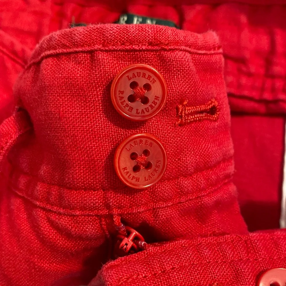 Lauren Ralph Lauren Shorts Women's 8 Red 100% Linen Drawstring‎ Casual Coastal